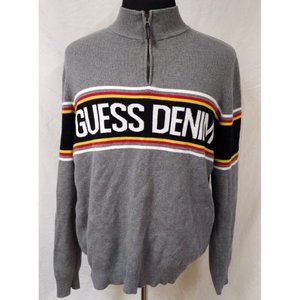 Guess Los Angeles Denim Mens Large Grey Spellout 1/4 Zip Cotton Sweater